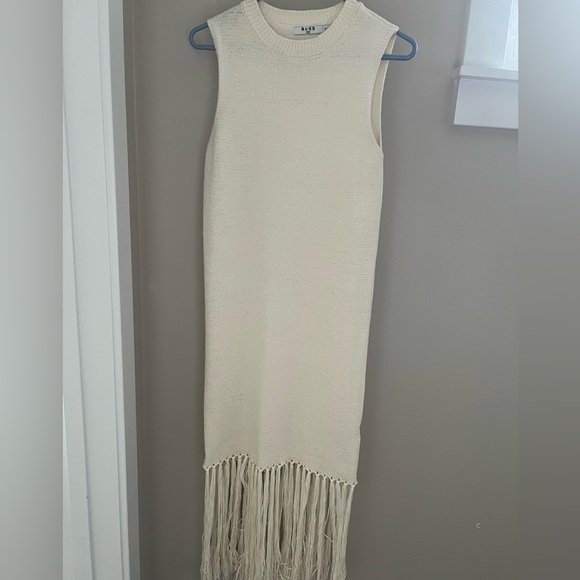 Na-KD Cream Sweater Dress with Boho Fringe, S/M - Picture 3 of 4